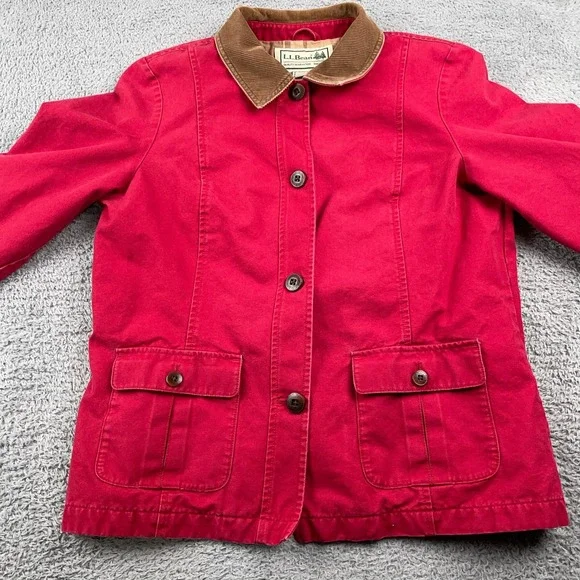 LL Bean Jacket Womens Large Red Adirondack Barn Chore Field Coat Flannel Lined - Picture 3 of 10